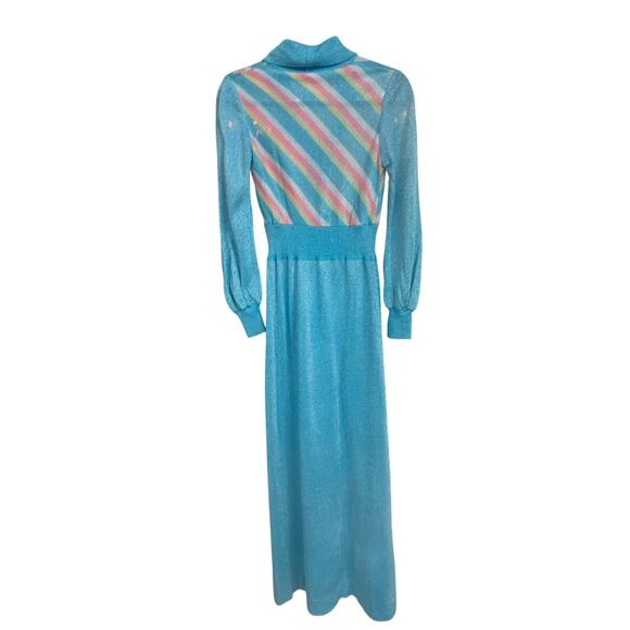 Vintage 70s Empire Waist Glitter Sheer Multi Colored Button Maxi Dress RARE - Picture 2 of 9